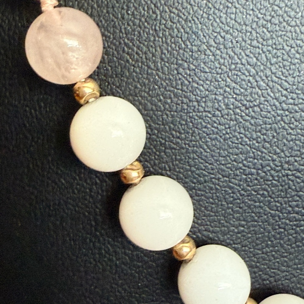 Rose Quartz and White Milk Glass Necklace - Picture 5 of 10